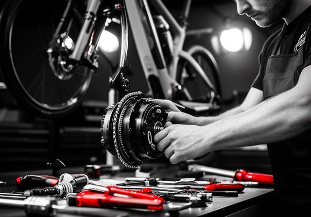 Il team di meccanici qualificati all'opera nell'officina di Ghiacciaio Bici